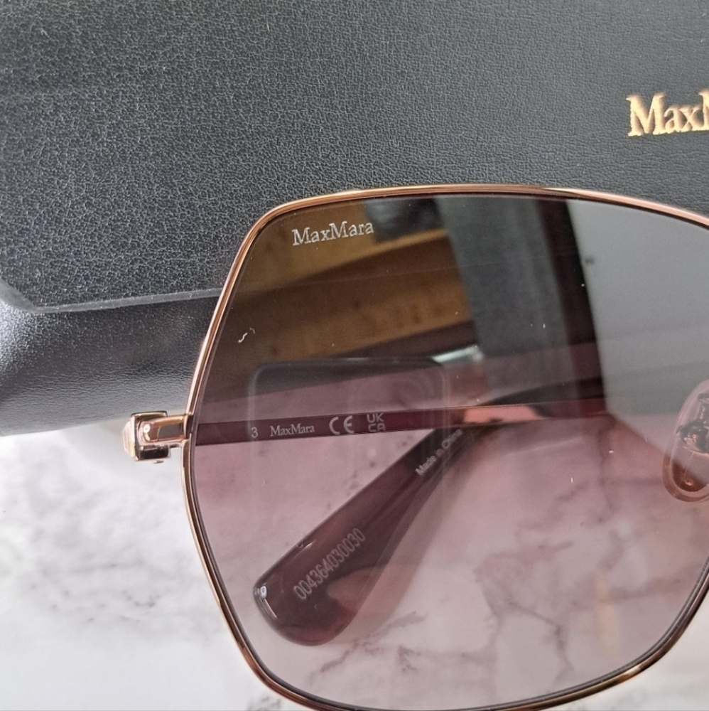 MaxMara Jewel Shiny Bronze Square Metal Sunglasses MM0035-H 38T - Picture 7 of 15